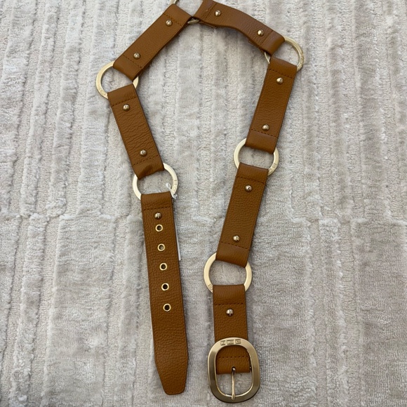 Michael Kors Tan Leather Ring Belt with Gold Tone Buckle - Picture 2 of 3